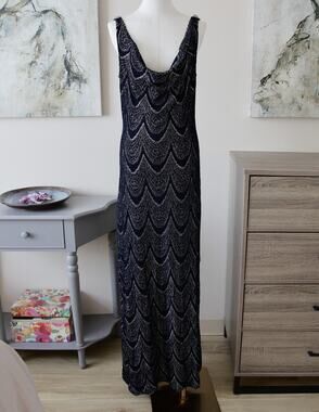 VTG ST. JOHN Evening Marie Gray Knit Gown Dress  size 10
